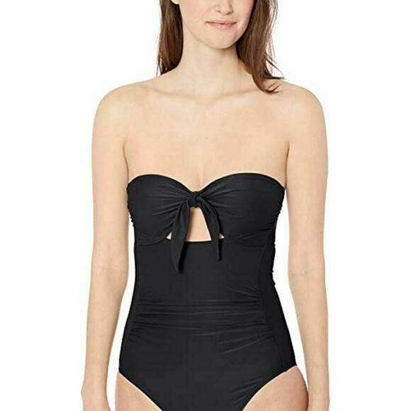 Carmen Marc Valvo Womens Bandeau One Piece Swimsuit Solids Black 4 New - Picture 1 of 5